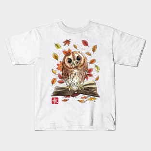 Owl Leaves and Books Kids T-Shirt